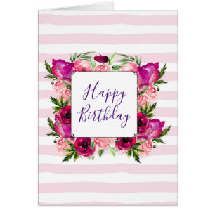 Pink Rose & Poppy Floral Bouquet Happy Birthday