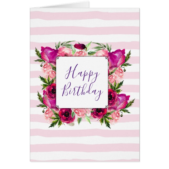 Pink Rose & Poppy Floral Bouquet Happy Birthday (Vorne)