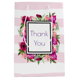 Pink Rose & Poppy Floral Bouquet Vielen Dank Mittlere Geschenktüte