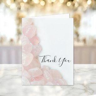 Pink Rose Quartz on White Wedding Thank You Dankeskarte
