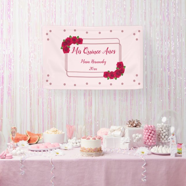 Pink Rose Quinceañera Banner (Party)