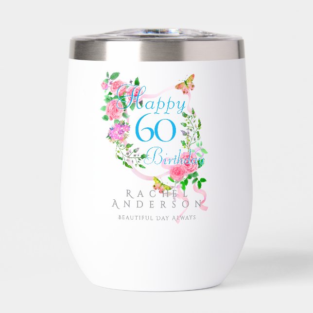 Pink Rose Ribbon 60th Birthday (Vorderseite)