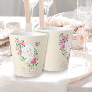 Pink Rose Ribbon Chic Monogram Beige Latte Tasse
