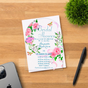 Pink Rose Romantics Bridal Akryllische Einladung