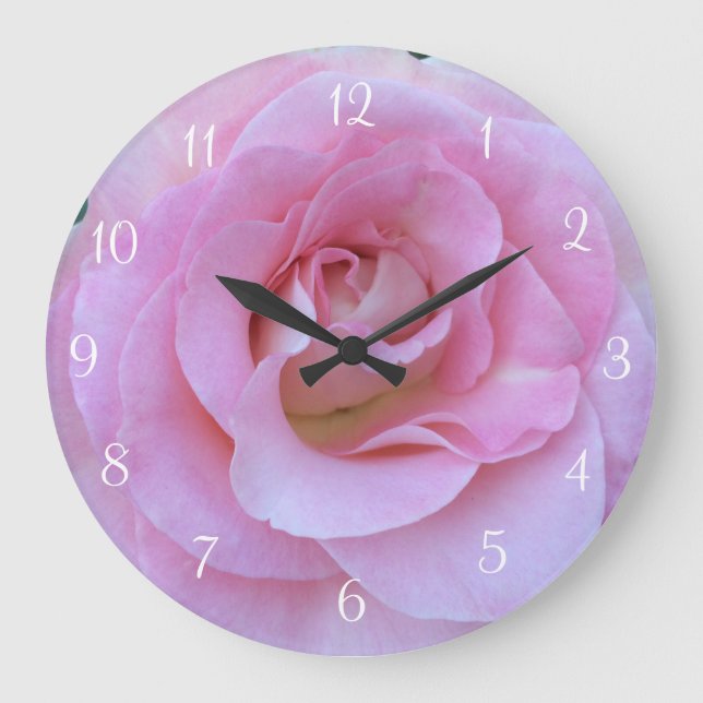 Pink Rose Round Wall Clock Große Wanduhr (Vorderseite)