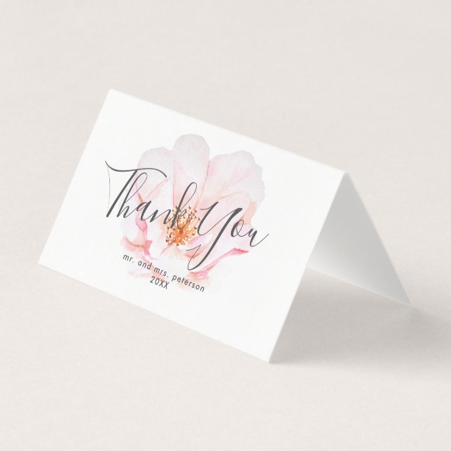 Pink Rose & Script Wedding Danke Karte (Vorderseite)