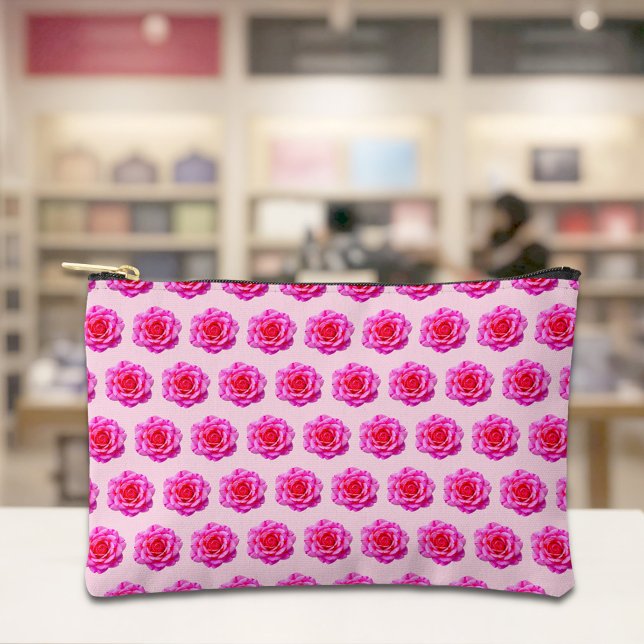 Pink Rose Seamless Pattern Pouch Zubehörtasche (Pouch with seamless pattern of a pink rose)