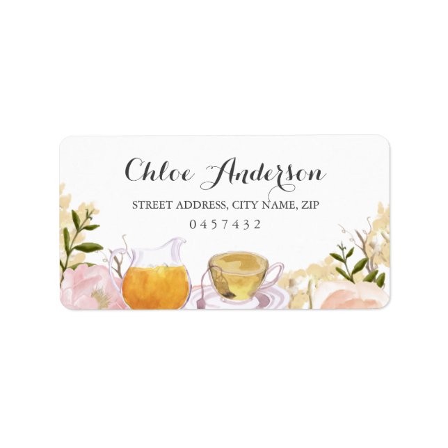 Pink Rose Teacup Brautparty Address Labels Adressaufkleber (Vorne)