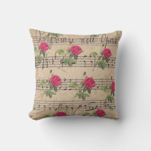 Pink Rose und Green Bicycle Music Sheet Throw Pill Kissen
