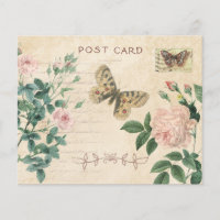 Pink Rose Vintages Post Card Scrapbook Papier
