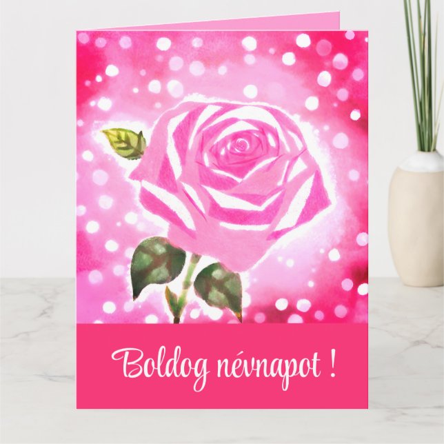 Pink rose watercolor  - Hungarian name day Karte (Vorderseite)