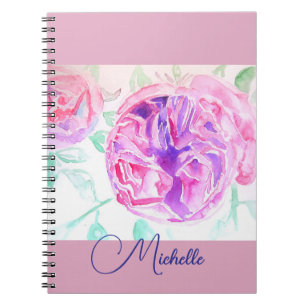 Pink Rose Watercolor Lilac Pink Girls Notebook Notizblock