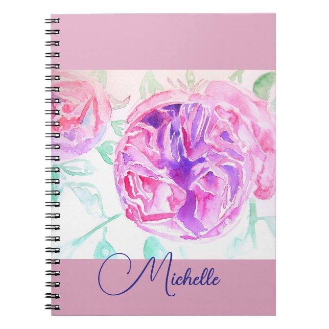 Pink Rose Watercolor Lilac Pink Girls Notebook Notizblock (Vorderseite)