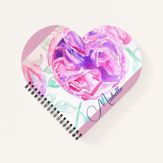 Pink Rose Watercolor Lilac Pink Girls Notebook Notizbuch (Vorderseite)
