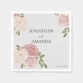 Pink Rose Wedding Cocktail Serviette