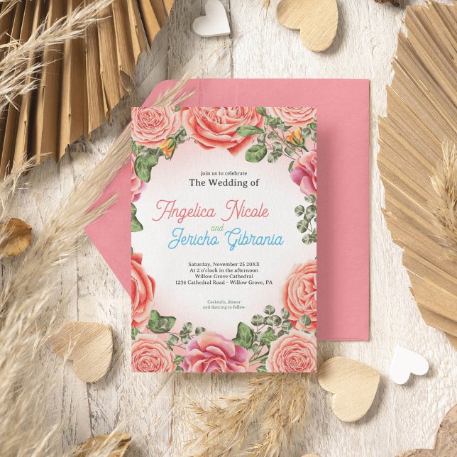 Pink Rose Wedding Theme Einladung (Von Creator hochgeladen)