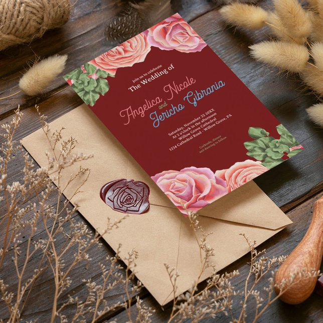 Pink Rose Wedding Theme Einladung (Von Creator hochgeladen)