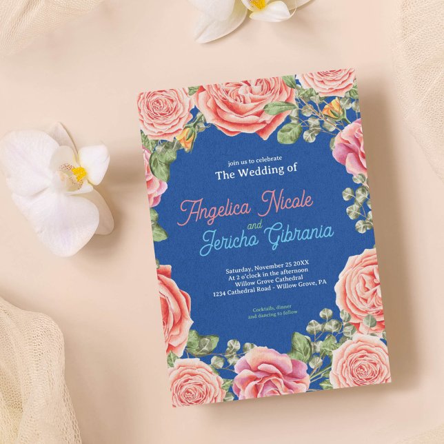 Pink Rose Wedding Theme Einladung (Von Creator hochgeladen)