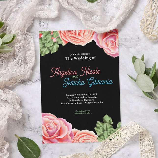 Pink Rose Wedding Theme Einladung (Von Creator hochgeladen)