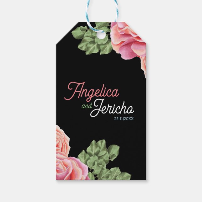 Pink Rose Wedding Theme Geschenkanhänger (Vorderseite)