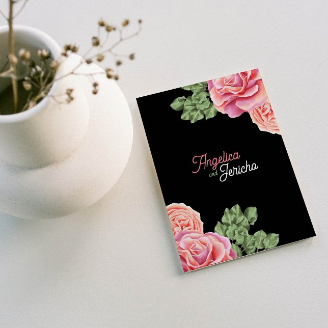 Pink Rose Wedding Theme Karte (Von Creator hochgeladen)