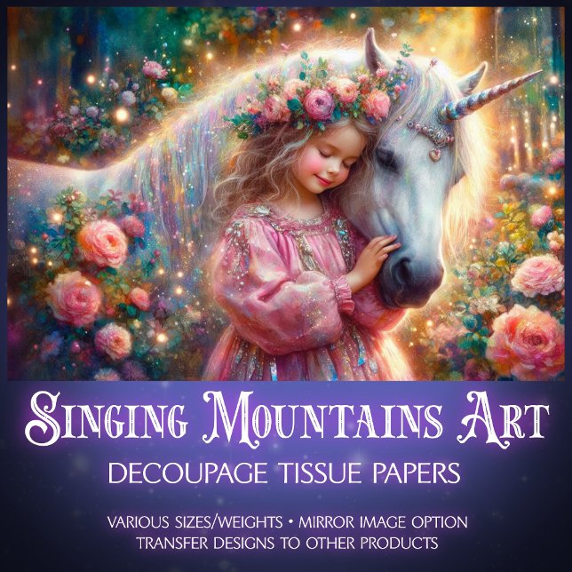 Pink Rose Whimsy Unicorn And Girl Decoupage Seidenpapier (Von Creator hochgeladen)