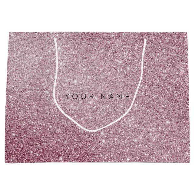 Pink Rose White Glitzer Gefallen Geschenktasche Große Geschenktüte (Vorderseite)