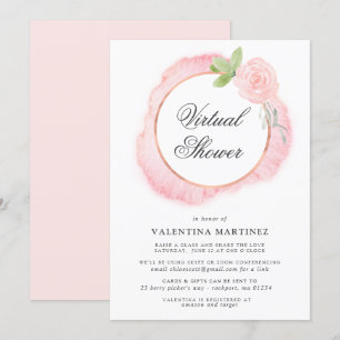 Pink Rose Wreath Virtual Bridal Baby Dusche Einladung
