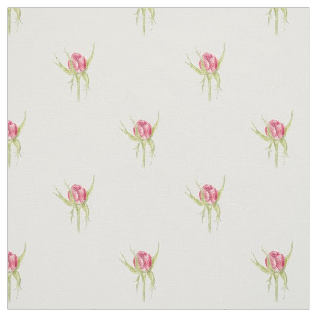 Pink Rosebud Tea Rose Flower Drawing White Stoff (Muster)