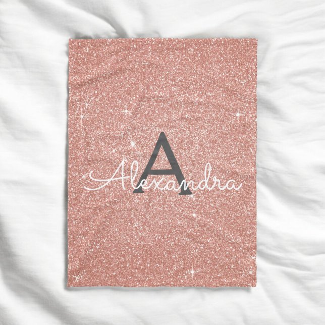 Pink-Roségold-Glitzer-Monogramm-Name Fleecedecke (Von Creator hochgeladen)