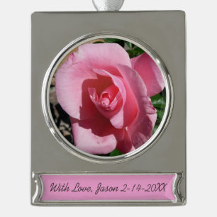 Pink Rosen Sonnig Garten Floral Banner-Ornament Silber