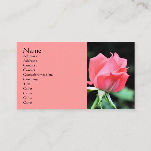 Pink Rosenknospe Flower Fotografy Business Card Visitenkarte (Vorderseite)