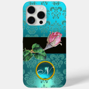 PINK ROSENKNOSPE JEWEL, BLUE AQUAMARIN DAMASK GEM iPhone 15 PRO MAX HÜLLE