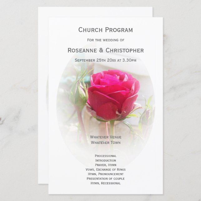 Pink Rosenknospe Wedding Program (Vorne/Hinten)