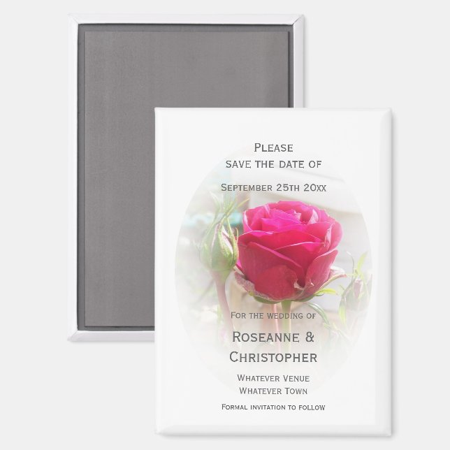 Pink Rosenknospe Wedding Save the Date Magnet (Vorderseite/Rückseite)