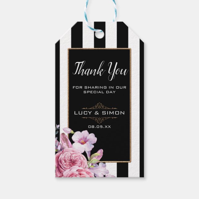 Pink Roses and Stripes Vielen Dank Tag Geschenkanhänger (Vorderseite)