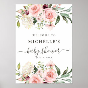 Pink Roses Baby Dusche Begrüßungszeichen Poster