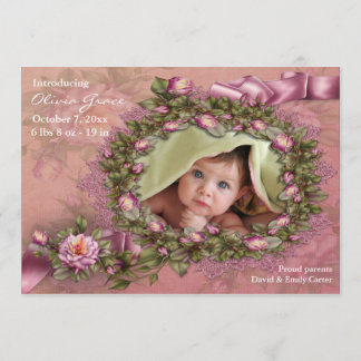 Pink Roses Baby Girl Foto Geburtshinweise Ankündigung