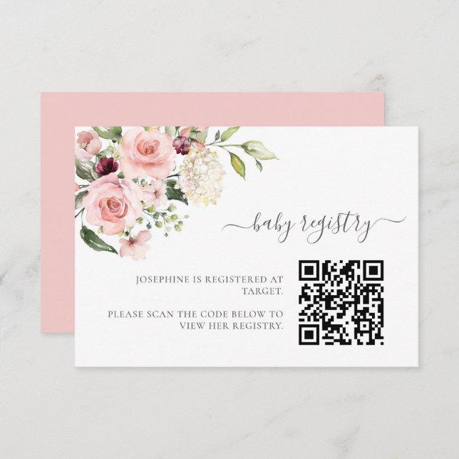 Pink Roses Baby Shooting-Karte mit QR Code Begleitkarte (Vorne/Hinten)