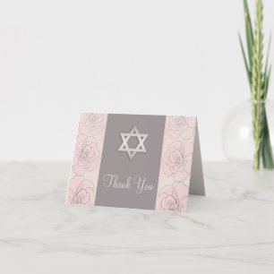 Pink roses Bat Mitzvah Danke Karte