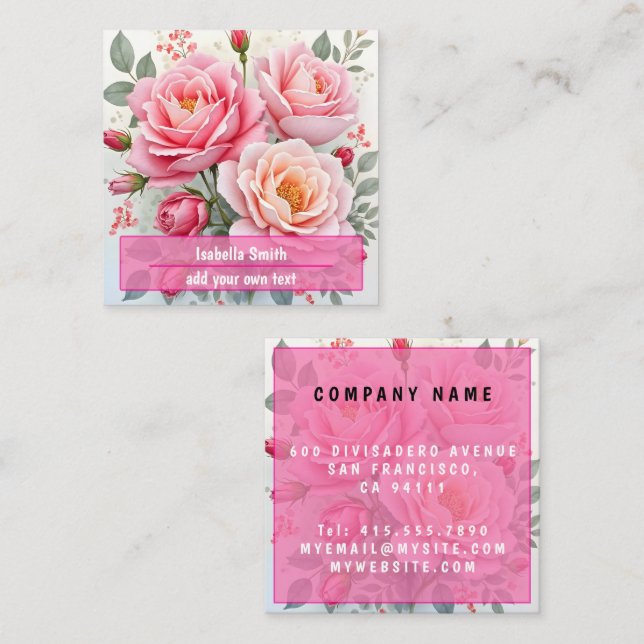 Pink Roses Beautiful Luxury Popular Collection Quadratische Visitenkarte (Vorne/Hinten)