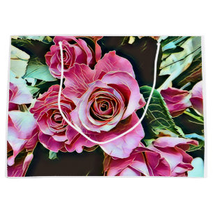 PINK ROSES BLUME GROßE GESCHENKTÜTE