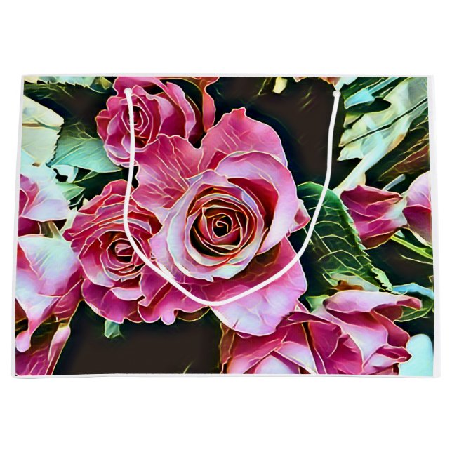 PINK ROSES BLUME GROßE GESCHENKTÜTE (Vorderseite)