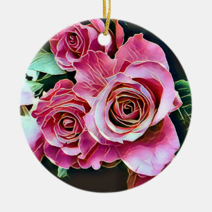 PINK ROSES BLUME KERAMIK ORNAMENT