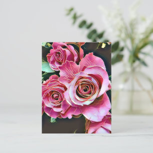 PINK ROSES BLUME POSTKARTE