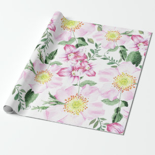 Pink Roses Boho Watercolor Blumenmuster Geschenkpapier