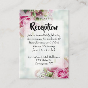 Pink Roses Bold Script Hochzeitsempfang Begleitkarte