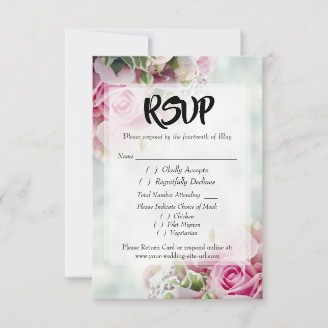 Pink Roses Bold Script Wedding RSVP Enclosure Card (Vorderseite)