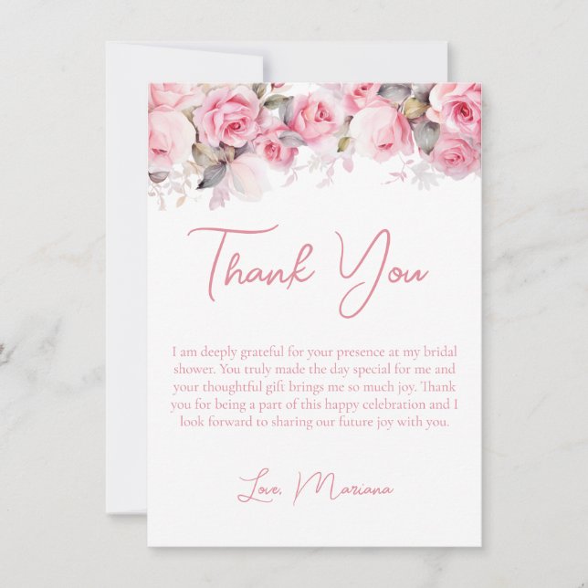 Pink Roses Bridal Shower Thank You Card Einladung (Vorderseite)