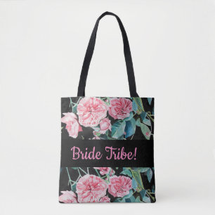 Pink Roses Bride Wedding Bridesmaid Tote Tag